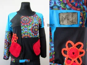 S/M Turquoise Sweatshirt for Women,Patchwork Sweatshirt for Women