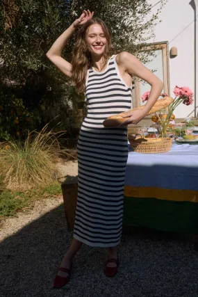 STRIPE SLEEVELESS KNIT TANK MIDI DRESS