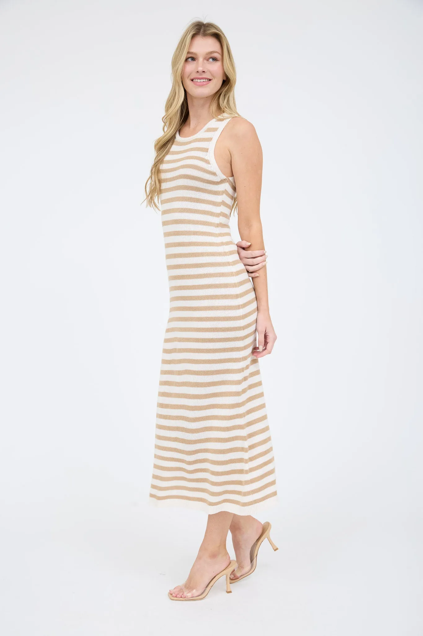STRIPE SLEEVELESS KNIT TANK MIDI DRESS