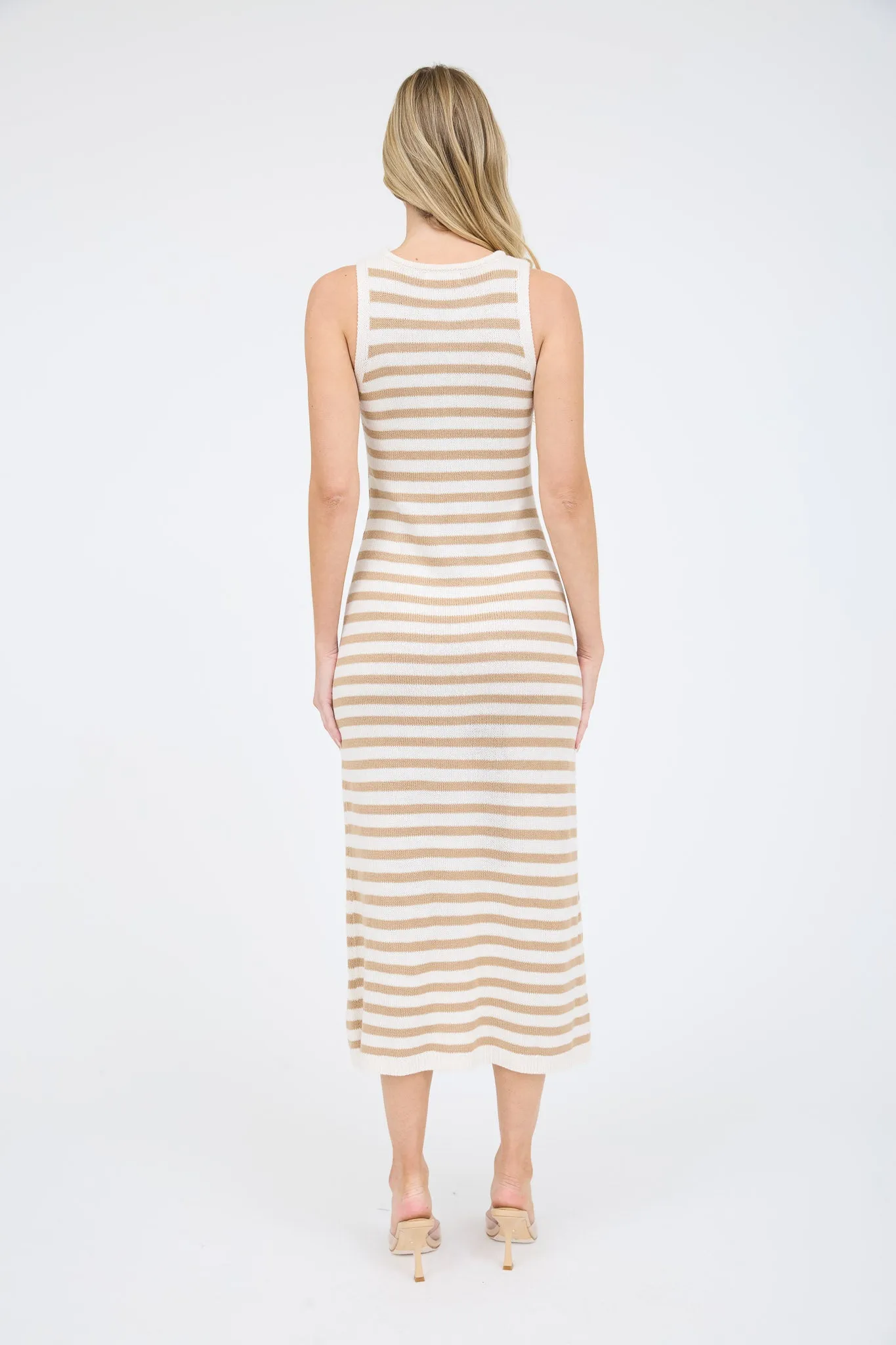 STRIPE SLEEVELESS KNIT TANK MIDI DRESS