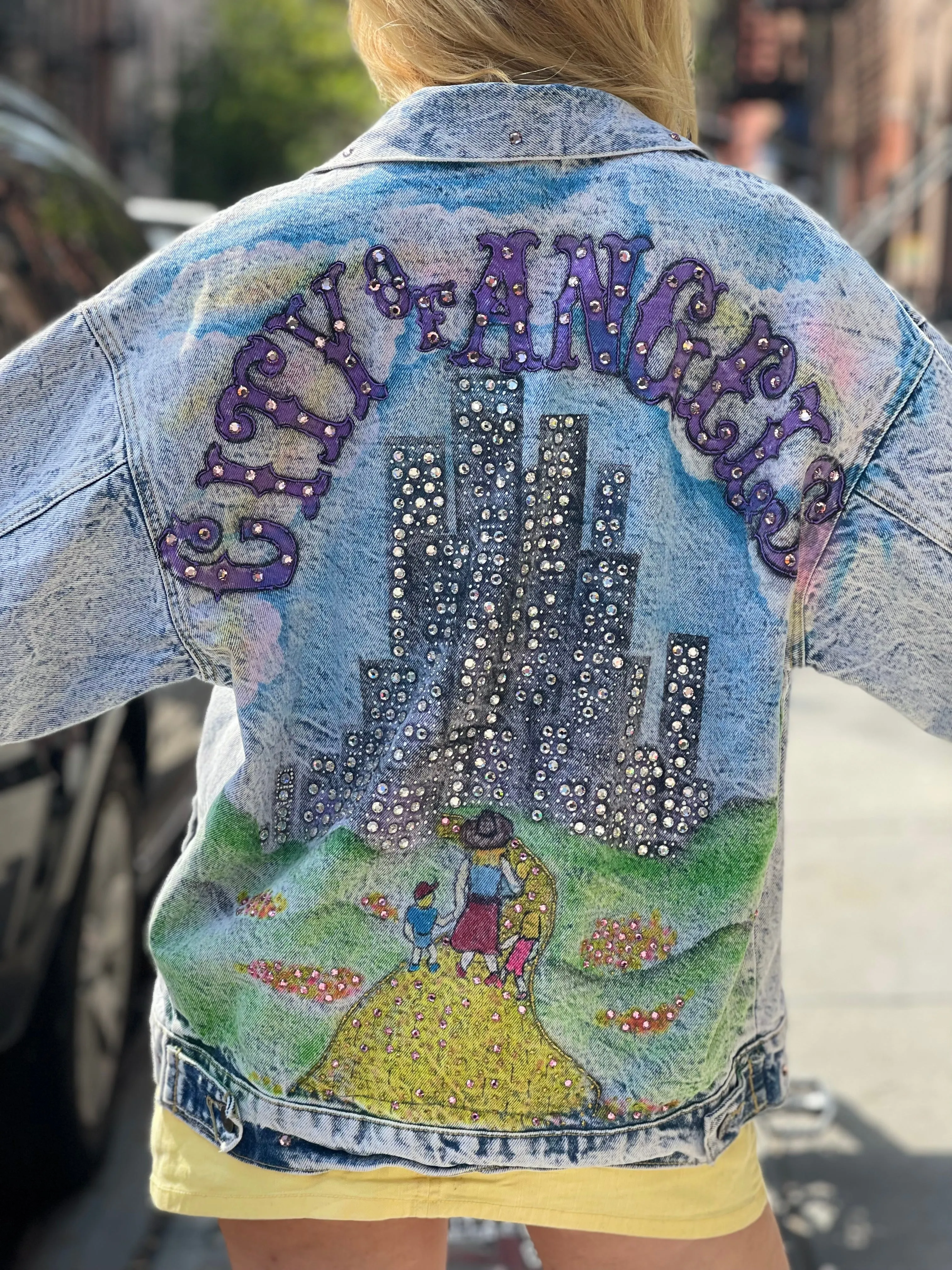 Vintage 80s Bedazzled City of Angels Jean Jacket