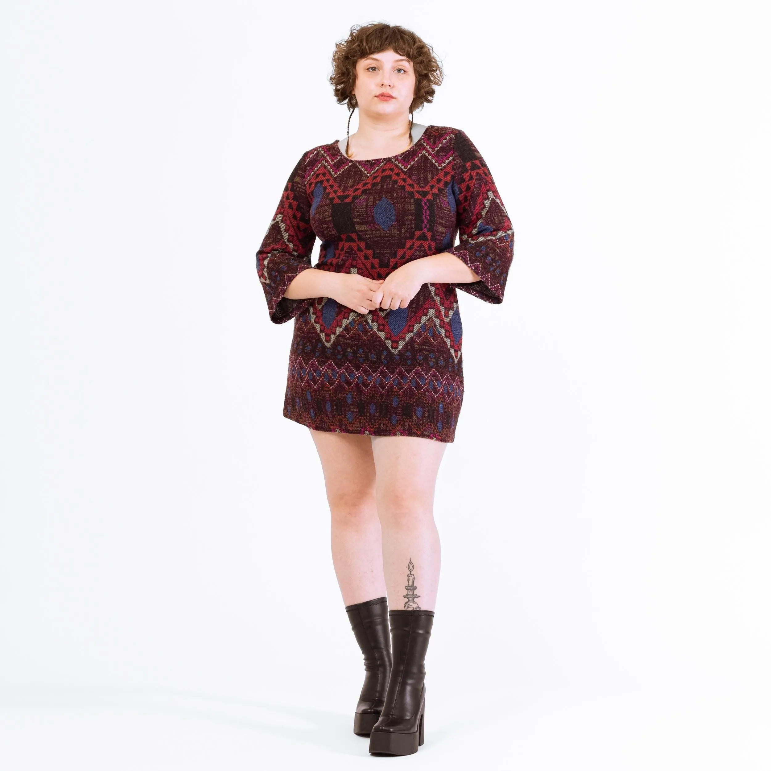 Vintage 90s Boho Southwestern Knit Mini Dress - Large