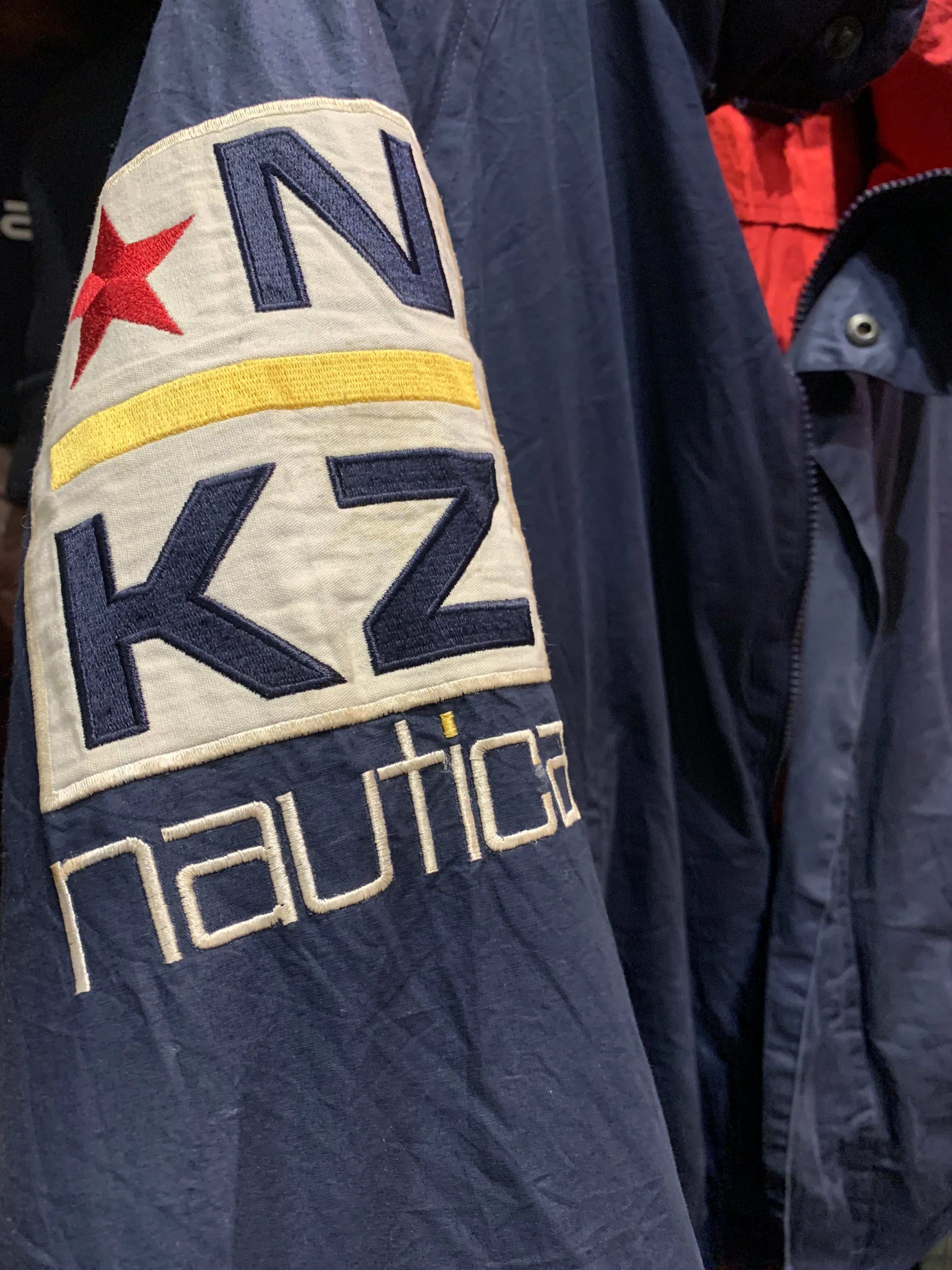 Vintage Nautica Navy Maroon White Puffer Sailing Jacket, Medium. FREE POSTAGE