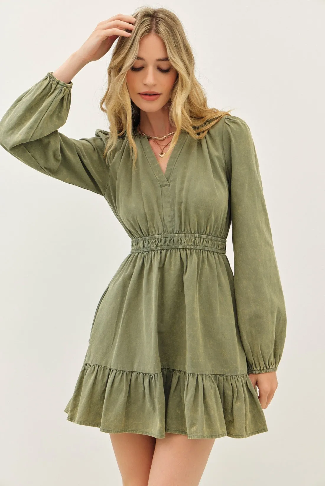Vintage Olive Long Sleeve Dress