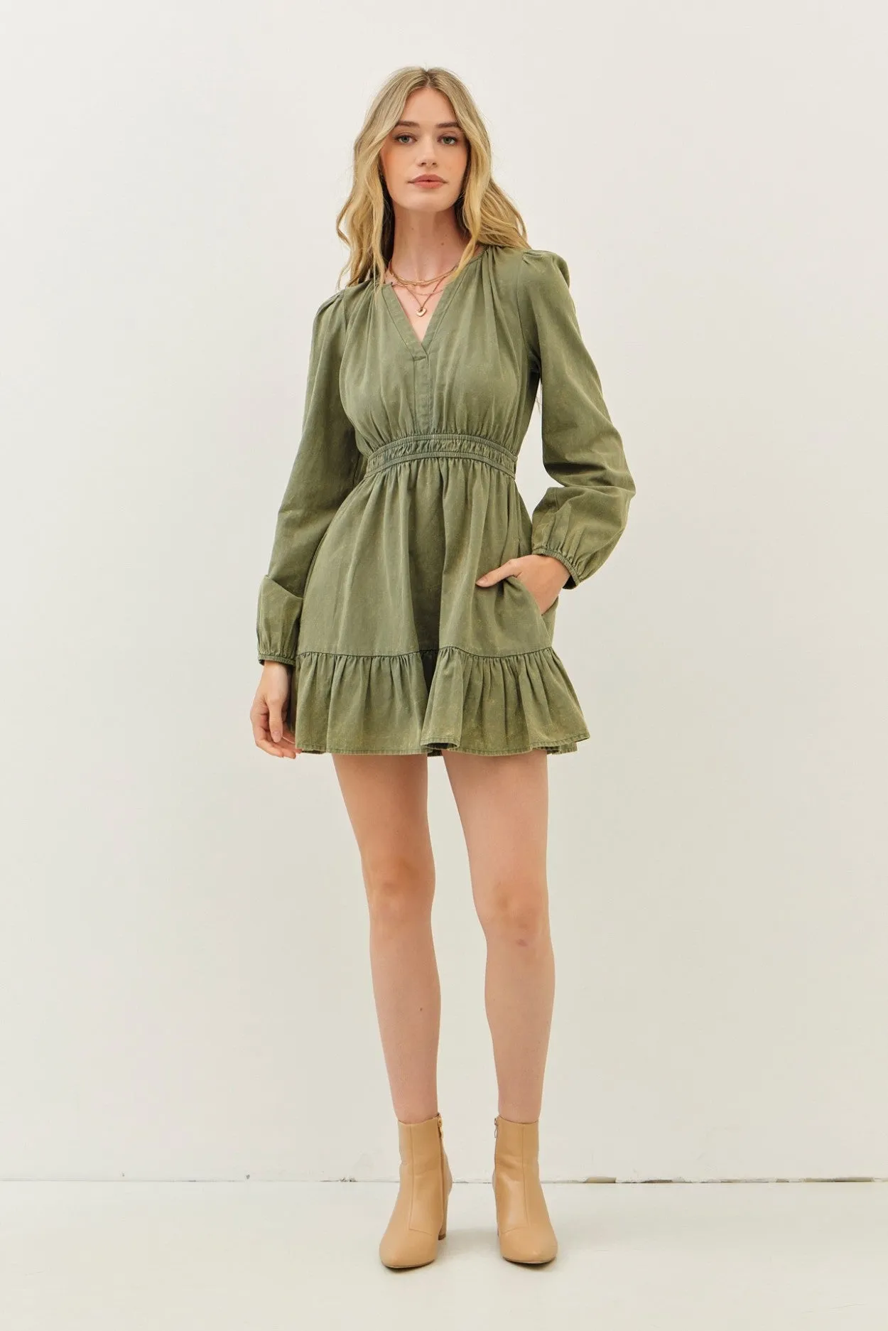 Vintage Olive Long Sleeve Dress