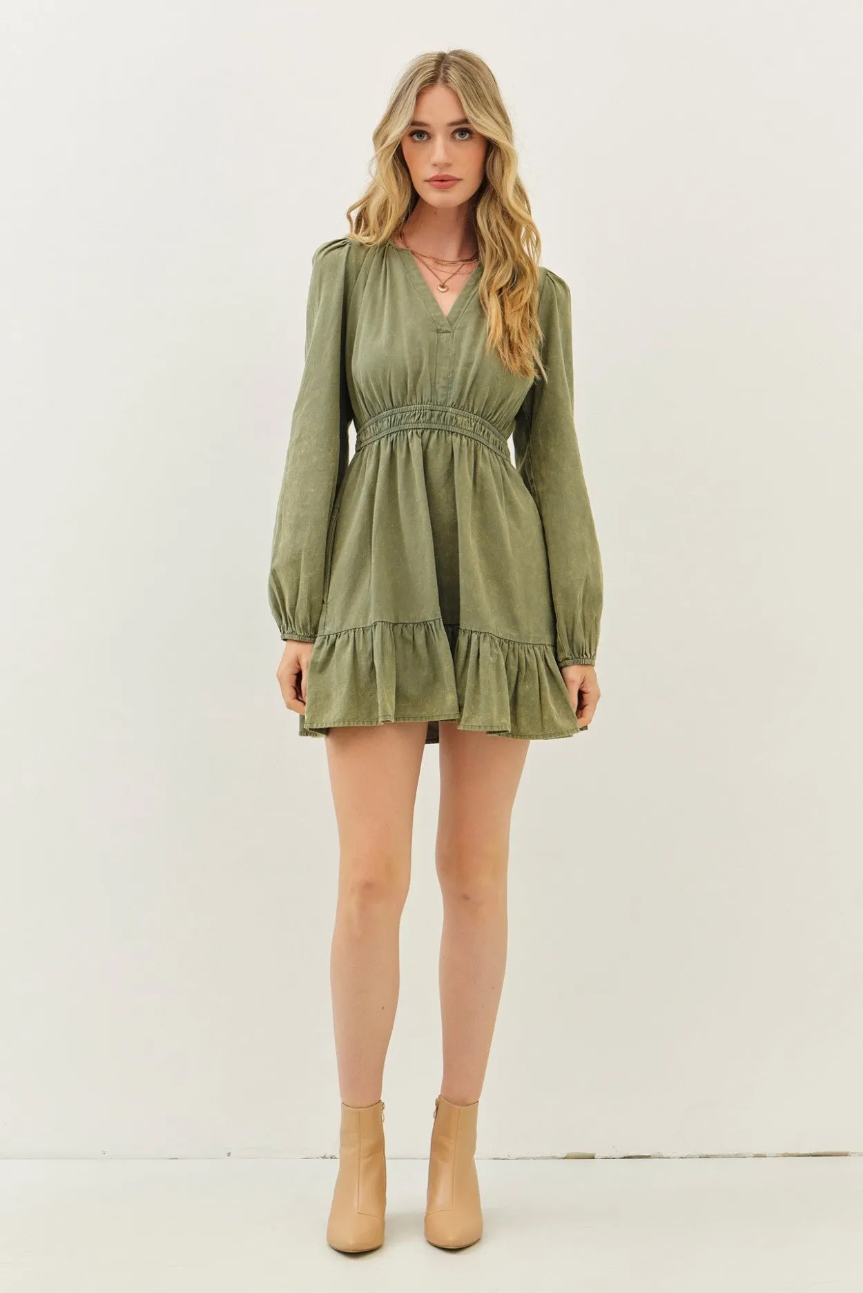 Vintage Olive Long Sleeve Dress