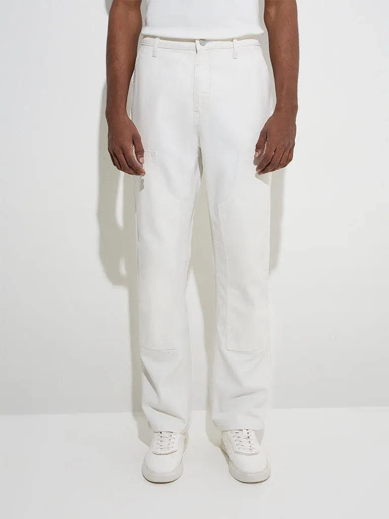 WES Casuals White Relaxed-Fit Mid-Rise Cotton Chinos