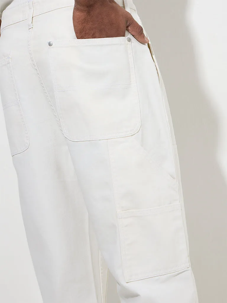 WES Casuals White Relaxed-Fit Mid-Rise Cotton Chinos