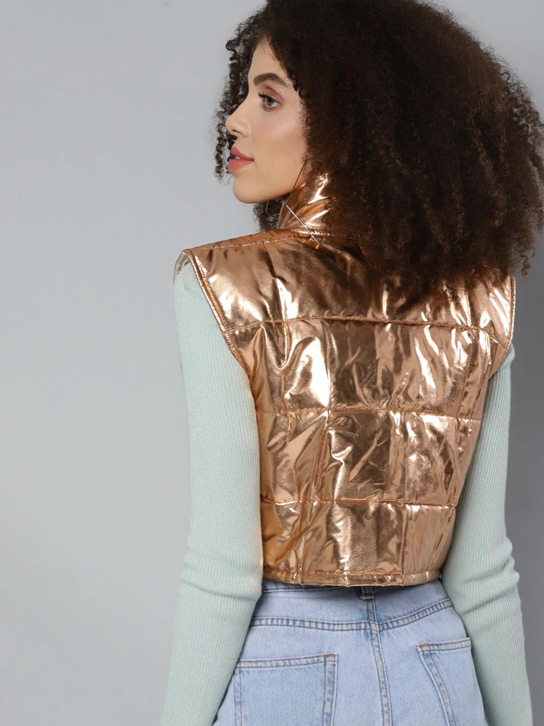 Women Copper Metalica Puffer Jacket