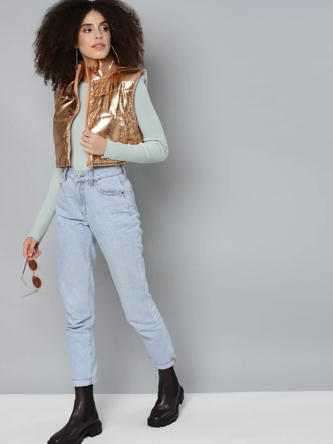 Women Copper Metalica Puffer Jacket