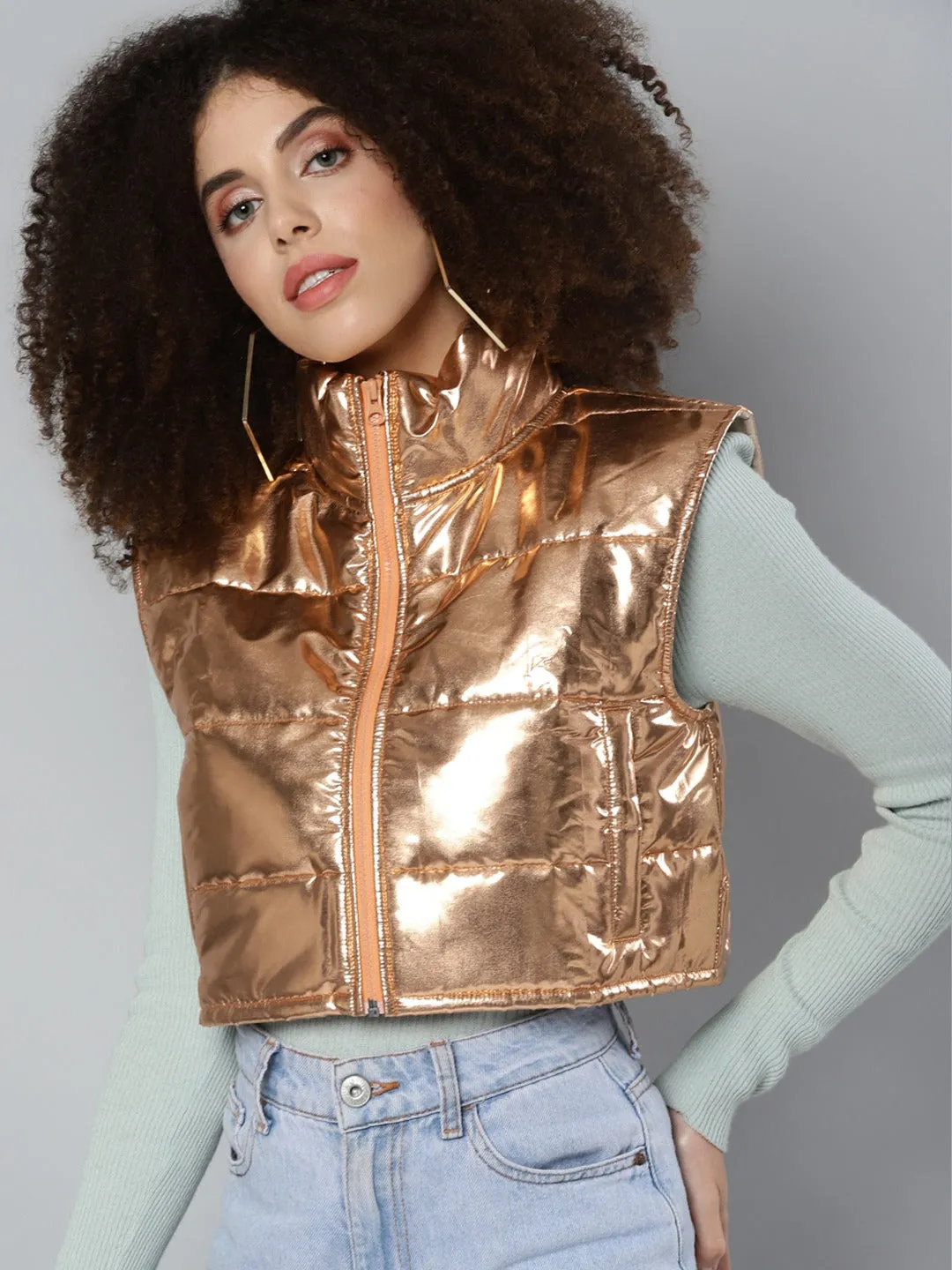 Women Copper Metalica Puffer Jacket