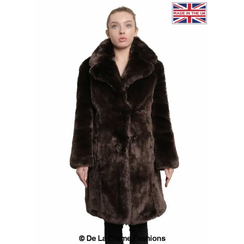 Women’s Faux Fur Large Lapel Mid Length Coat