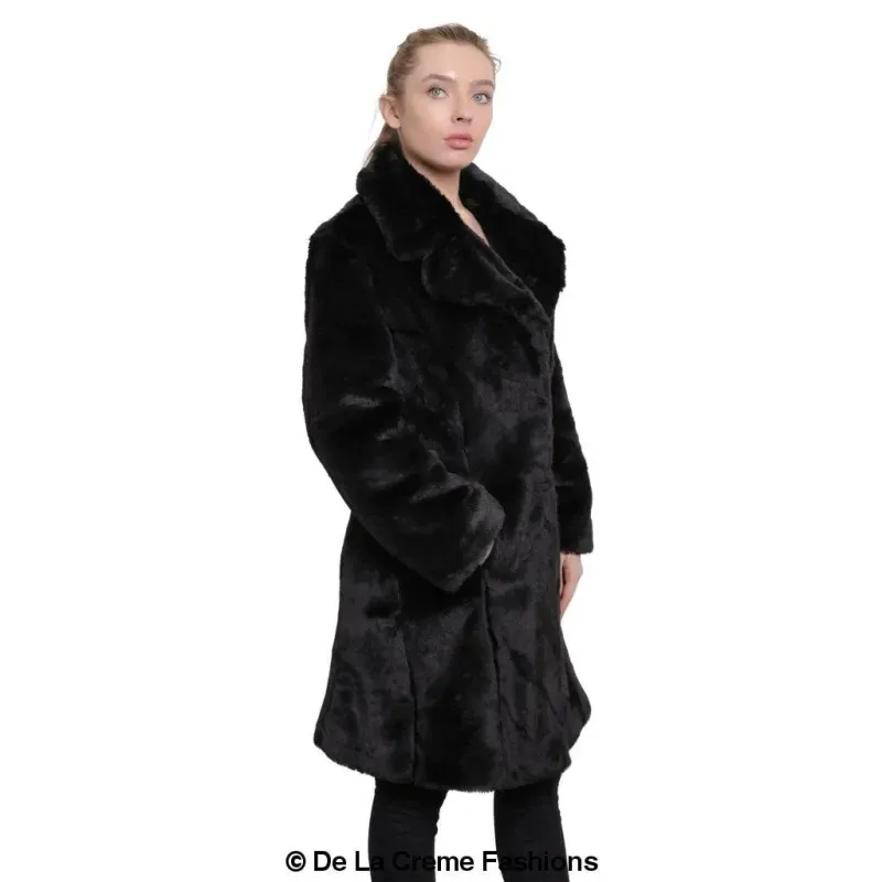 Women’s Faux Fur Large Lapel Mid Length Coat