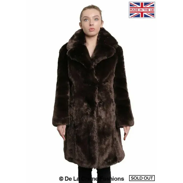 Women’s Faux Fur Large Lapel Mid Length Coat