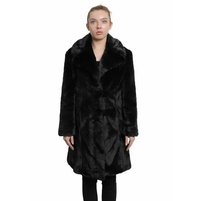 Women’s Faux Fur Large Lapel Mid Length Coat