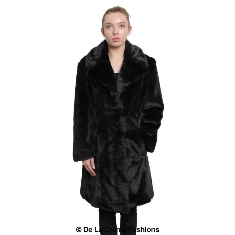 Women’s Faux Fur Large Lapel Mid Length Coat