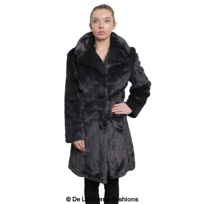 Women’s Faux Fur Large Lapel Mid Length Coat